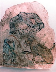 Ostracon Fragment, Cheetah, Bird and Monkey, Egypt by Unbekannt