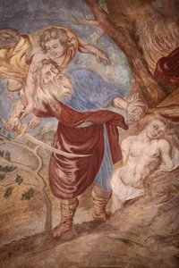 Our Lady of Assumption church. Abraham sacrificing his son, Cordon, France