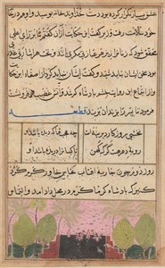 Page from Tales of a Parrot Tuti-nama: Eighth night: Landscape with a lotus, c. 1560 by Unbekannt