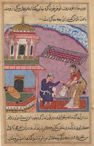 Page from Tales of a Parrot Tuti-nama: Eighth night: The merchants clerk replaces...