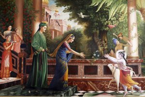 Painting depicting young Krishna running to Mother Yasoda and Nanda Maharaj (his foster parents) Watford United Kingdom by Unbekannt