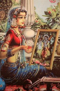 Radha Looking at a Picture of Krishna, India by Unbekannt