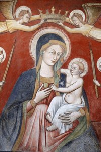 Painting in the basilica di Santa Caterina, Galatina, Apulia: Angels crowning Mary holding Jesus, Galatina, Italy by Unbekannt