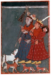 Painting of the Gods Siva and Krishna Accompanied by a Bull, Tiger, and Jackals