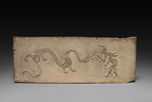 Panel from Model Cooking Stove: Fairy Feeding Lingzhi Fungus to a Dragon, 1st Century BC by Unbekannt