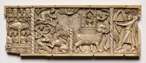 Panel from a Casket with Scenes from Courtly Romances