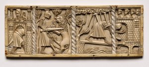 Panel from a Casket with Scenes from Courtly Romances