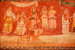 Pharaoh and the Childhood of Moses, Fresco from the Synagogue of Dura Europos, 244-245, National Museum of Damascus, Photo Taken at the Jewish Museum, New York