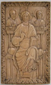 Plaque with Christ Enthroned with Two Apostles, Carolingian, 850-875 by Unbekannt