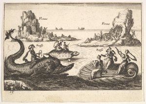 Plate 15: Rivers and goddesses, with floating islands guided by pole bearers, 1664 by Unbekannt