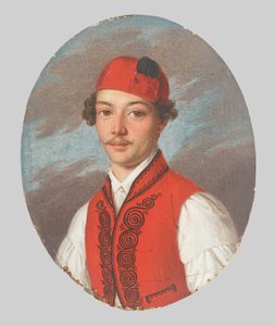 Portrait of a Young Man in a Red Vest and Dalmatian Cap by Unbekannt
