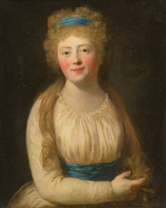 Portrait of a Woman in Pale Clothes with a Blue Ribbon in Her Hair by Unbekannt