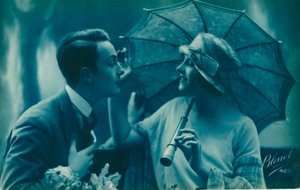 Postcard of Romantic Vintage Couple, in Blue by Unbekannt