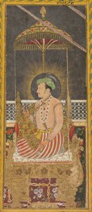 Posthumous portrait of Emperor Jahangir under a canopy recto, Calligraphy verso by Unbekannt