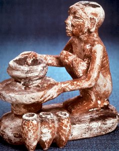 Potter turning vessels on a wheel, Ancient Egyptian, Old Kingdom, 5th Dynasty 2565-2420 BC