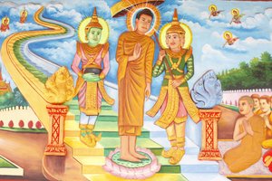 Preah Prom Rath Monastery: Life of the Buddha: Buddha Paying a Visit to Heaven, and Meeting with the Gods Indra and Brahma by Unbekannt