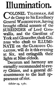 Proclamation of Illuminations Commemorating the Surrender of General Cornwallis by Unbekannt