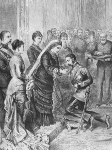 Queen Victoria decorating officers engaged in Afghan and Zulu wars