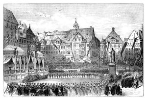Queen Victoria unveiling a statue of Prince Albert, Coburg, Germany