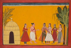 Rama and Sita Being Taken to the Priest to Fix the Wedding Date, Page from the Ramayana
