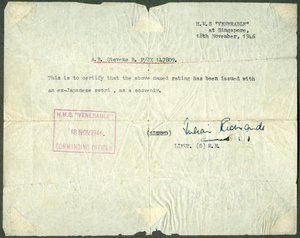 Receipt for an Ex-Japanese Sword, HMS Venerable, Singapore by Unbekannt