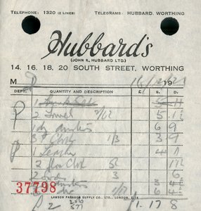 Receipt from Hubbards department store