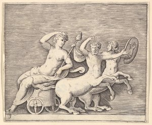Reclining Female Figure on a Chariot drawn by Two Centaurs