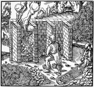 Roasting copper ore in a furnace at C
