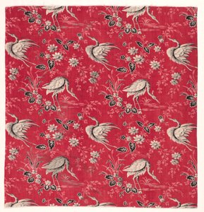 Roller-Printed Cotton with Heron and Flower Design