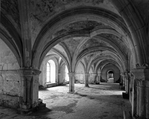 Romanesque architecture: view of the capitular hall of the Cistercian abbey of Fontenay founded in 1118 (Cote d