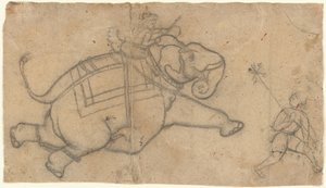 Running Elephant (recto), Practice Sheet of Elephant Sketches (verso)