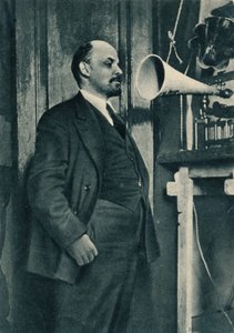 Russian Bolshevik Leader Vladimir Lenin at a Radio Recording in the Kremlin, Moscow, Russia, 1919