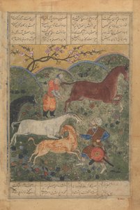 Rustam Captures the Horse Rakhsh, Folio from a Shahnama Book of Kings, late 15th century by Unbekannt