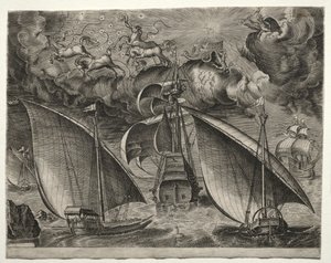 Sailing Vessels: Two Galleys Sailing Behind an Armed Three-Master with Phaeton by Unbekannt