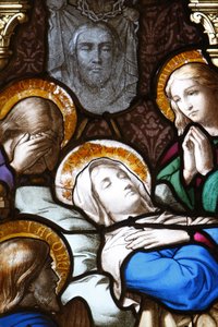 Saint-Corentin cathedral stained glass: the Dormition, Quimper, France