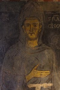 Saint Francis of Assisi (detail) of his oldest portrait, 13th century