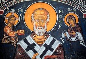 Saint Nicholas Surrounds Christ and Mary Byzantine Fresco by Unbekannt