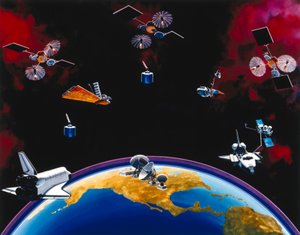 Satellites, Communication, USA TDRSS constellation and ground station by Unbekannt