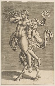 Satyr carrying a nymph restraining her right arm by Unbekannt