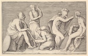 Scene of Sacrifice with Warrior Killing Ram and Four Other Figures by Unbekannt