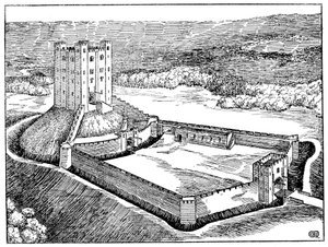 Scheme of a Norman castle based on Castle Hedingham, Essex, England