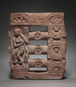 Section of Monolithic Railing with Bather and Lotus Medallions