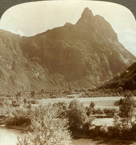 Sharp Pinnacles of Romdalshorn Crowning Mountain Wall Above Rauma River, Norway, c1905