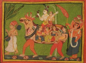 Shiva and Parvati on a Composite Cow Made of Assembled Women by Unbekannt