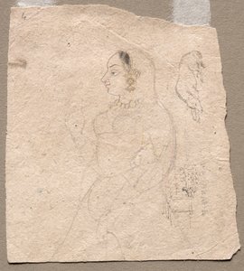 Sketch of a Woman with an elephant and other animals on reverse