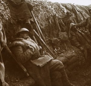 Soldiers Resting in Trenches, c1914-c1918