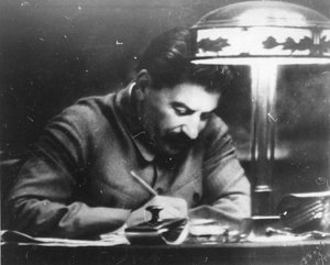 Soviet leader Josef Stalin in his Kremlin study, Moscow, USSR