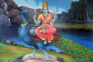 Sri Mariamman Hindu temple, Sri Gowmari with peacock, symbol of Subramanyan, Singapore