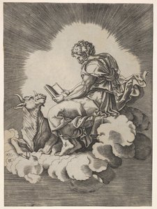 St. Luke, Seated on a Cloud with an Open Book in Both Hands, a Bull Lying at His Feet by Unbekannt