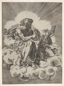 St. Matthew, seated on a cloud with legs crossed and dipping a quill into an inkwell by Unbekannt